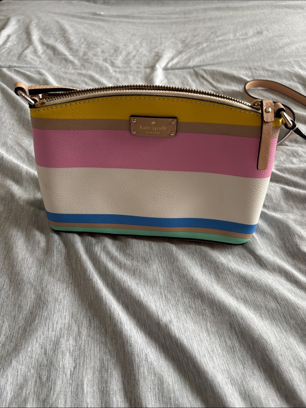 kate spade Multi-Color Striped Leather Crossbody - Pink, Yellow, White